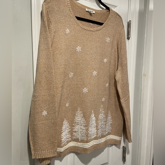 NWT Serengeti Size XL Tan White Embroidered Snowflake Pine Tree Knit Tunic Top - Picture 5 of 12